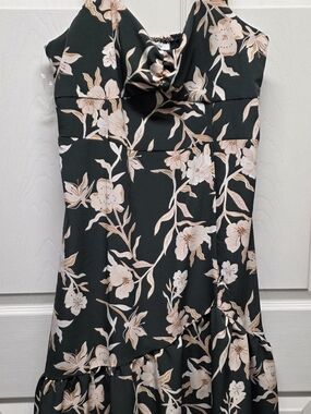 Dark Green Floral Midi Dress with Cream/Peach Blossoms